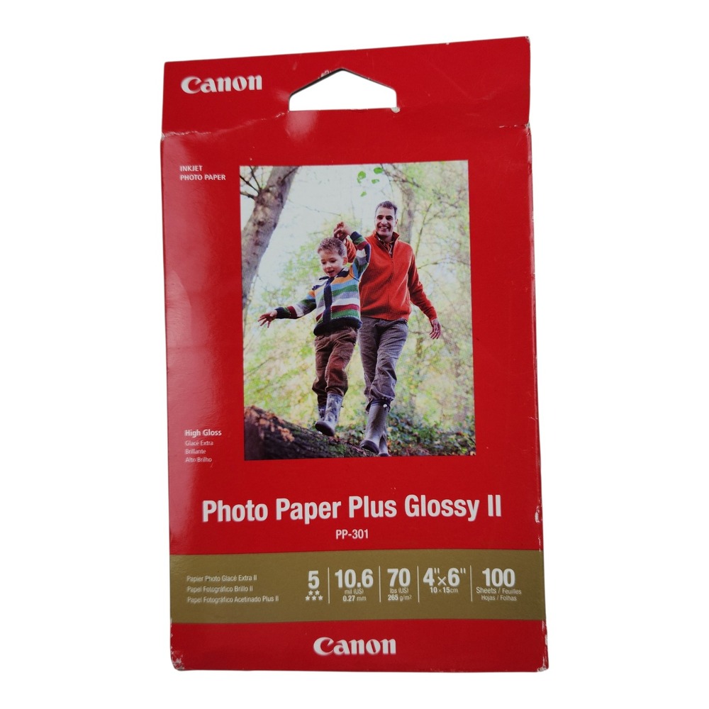 Canon PP-301 Photo Paper Glossy II 4x6 White 100 Sheets High Gloss Inkjet